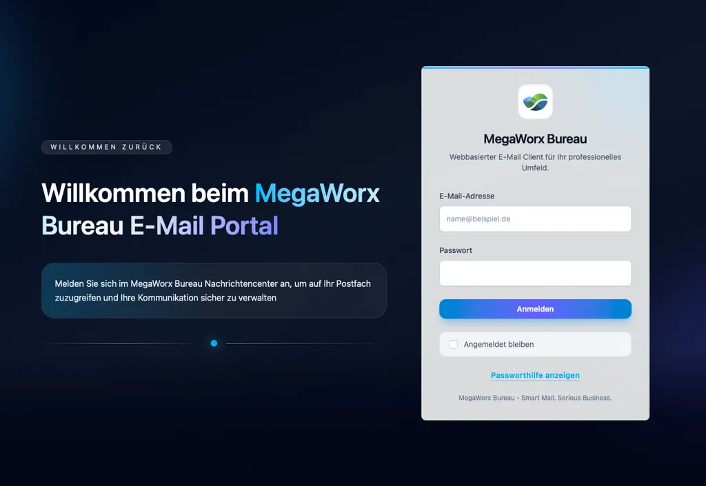 Anmeldeseite des MegaWorx-E-Mail-Portals aus der Spielwelt